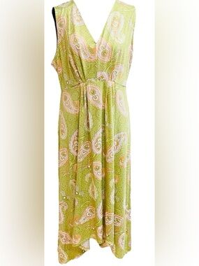 Ruby Rd. Green Paisley High-Low Dress Sleeveless V-Neck Empire Waist Womens M